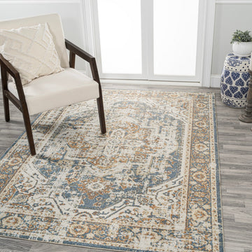 Keesha Bold Distressed Medallion Low-Pile Machine-Washable Area Rug